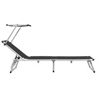 Ligbed inklapbaar met dak aluminium en textileen zwart - thumbnail