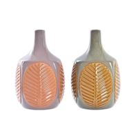 Vaas DKD Home Decor Bruin Roze Keramiek Blad van een plant 17 x 17 x 26 cm (2 Stuks) - thumbnail