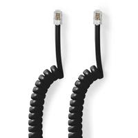 Telecomkabel | RJ10 Male | RJ10 Male | 2.00 m | Kabel design: Gekruld | Kabeltype: RJ10 | Zwart - thumbnail