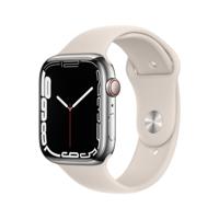 Apple Watch Series 7 (GPS + Cellular, 45mm) Smartwatch, Edelstahlgehäuse Silber, Sportarmband Sternenlicht - Regular. Fitnesstracker, Blutsauerstoff und EKGApps, Always-On Retina Display, Wasserschutz - thumbnail