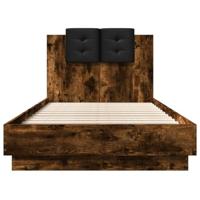Bedframe met hoofdeinde bewerkt hout gerookt eiken 90x190 cm - thumbnail