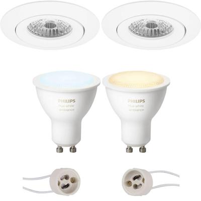 Pragmi Uranio Pro - Inbouw Rond - Mat Wit - Kantelbaar - Ø82mm - Philips Hue - LED Spot Set GU10 - White Ambiance - Bluetooth