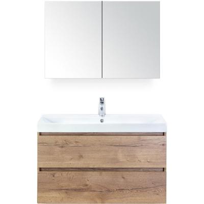 Maxx XL Badmeubelset 100 cm - Natuur Eiken - Wastafel Just 1 Kraangat met Spiegelkast