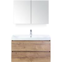 Maxx XL Badmeubelset 100 cm - Natuur Eiken - Wastafel Just 1 Kraangat met Spiegelkast - thumbnail