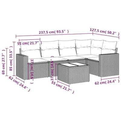 6-delige Loungeset met kussens poly rattan beige