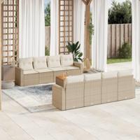 9-delige Loungeset met kussens poly rattan beige - thumbnail
