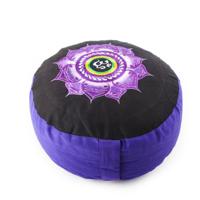 Yogi & Yogini Meditatiekussen Rond Katoen Zwart Violet - Lotus - 33 x 17 cm - thumbnail