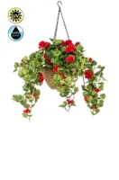 Kunstplant UV bestendig Rode Geranium hangend in mand - 50cm - thumbnail