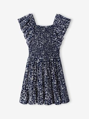 Gedrukte smockjurk marineblauw