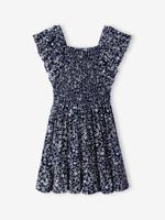 Gedrukte smockjurk marineblauw - thumbnail