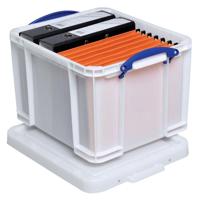 Really Useful Box opbergdoos 35 liter, wit met blauwe handvaten - thumbnail