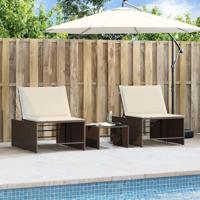 Ligstoelen 2 st met tafel poly rattan bruin - thumbnail