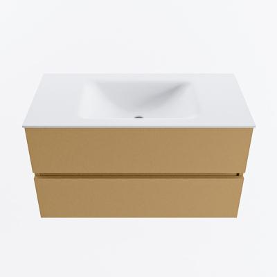 MONDIAZ VICA 90cm badmeubel onderkast Oro 2 lades. Wastafel CLOUD midden zonder kraangat, kleur Talc.