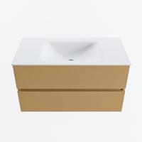 MONDIAZ VICA 90cm badmeubel onderkast Oro 2 lades. Wastafel CLOUD midden zonder kraangat, kleur Talc. - thumbnail