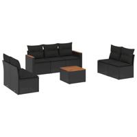 7-delige Loungeset met kussens poly rattan zwart - thumbnail