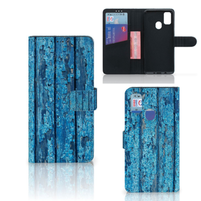 Samsung Galaxy M21 | M30s | Book Style Case | Wood Blue Samsung Galaxy M21 | M30s | Book Style Case | Wood Blue