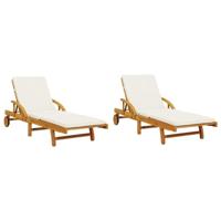 Ligbedden 2 st met tafel massief acaciahout - thumbnail