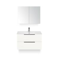 Seville Badmeubelset 80 cm - Wit Hoogglans Edge greep - Wastafel Enjoy - met Spiegelkast - thumbnail