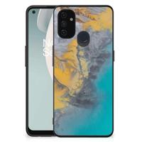 OnePlus Nord N100 Marmeren Print Telefoonhoesje Marble Blue Gold - thumbnail