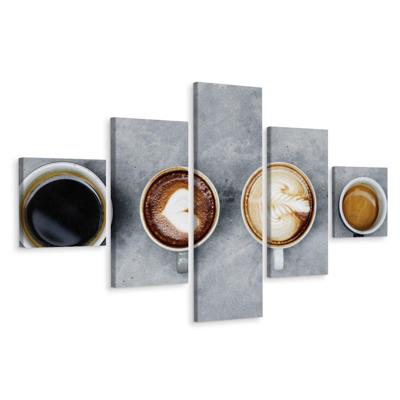 Schilderij - Koffie variatie, 5luik, Premium print