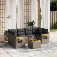 7-delige Loungeset met kussens poly rattan grijs - thumbnail