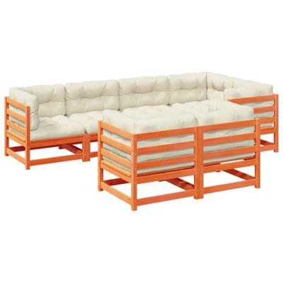 7-delige Loungeset met kussens massief grenenhout wasbruin - thumbnail