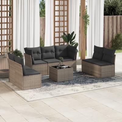 7-delige Loungeset met kussens poly rattan grijs