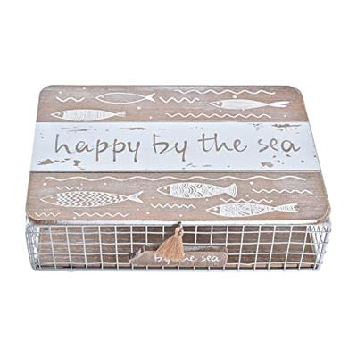 Decoratieve Doos DKD Home Decor Wit Bruin Hout Metaal Spiralen Mediterrane