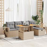 6-delige Loungeset met kussens poly rattan acacia beige - thumbnail
