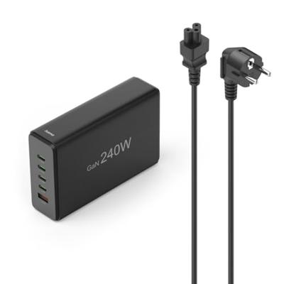 Hama USB-laadstation 240 W USB-C bus, USB-A-bus QC 2.0, USB PD 3.0, Quick Charge 3.0 Zwart Binnen Snellader, USB Power Delivery (USB-PD), GaN, Qualcomm Quick