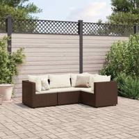 4-delige Loungeset met kussens poly rattan bruin - thumbnail