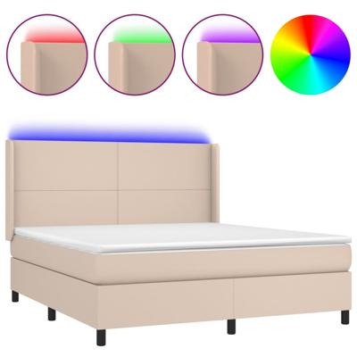Boxspring met matras en LED kunstleer cappuccinokleur 160x200cm - thumbnail