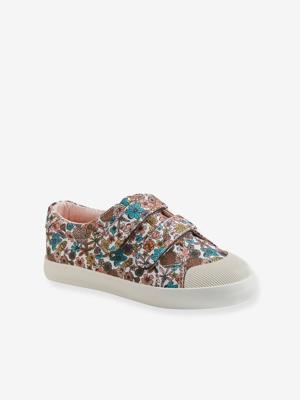 Stoffen sneakers met klittenband en print voor meisjes beige met bloemen Stoffen sneakers met klittenband en print voor meisjes beige met bloemen