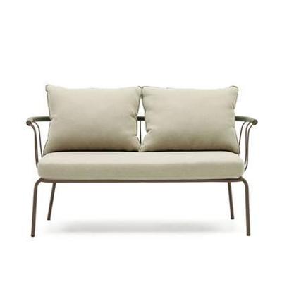 Kave Home - Salguer 2-zitsbank in groen touw en staal met bruin