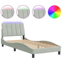 Bedframe met LED zonder matras "Hanko" fluweel lichtgrijs 100x200 cm - thumbnail