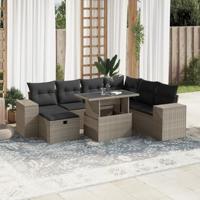8-delige Loungeset met kussens poly rattan lichtgrijs - thumbnail