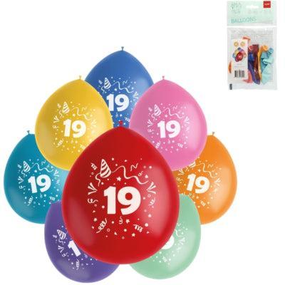 Folat ballonnen party pop cijfer 19 kleurmix 23 cm 8 stuks | 24 stuks