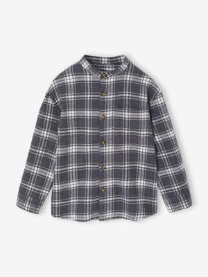 Geruit hemd met lange mouwen voor jongens grijs, geruit Geruit hemd met lange mouwen voor jongens grijs, geruit