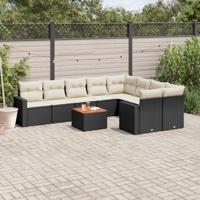 10-delige Loungeset met kussens poly rattan zwart - thumbnail