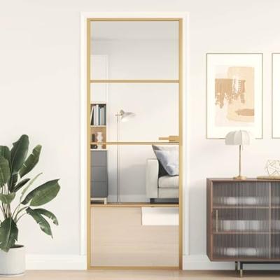 VidaXL Binnendeur smal 76x201,5 cm gehard glas en aluminium goudkleur VidaXL Binnendeur smal 76x201,5 cm gehard glas en aluminium goudkleur