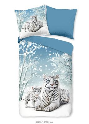 Good Morning Kinderdekbedovertrek "witte tijger in winterthema" - Blauw - (140x200/220 cm) - Katoen Flanel
