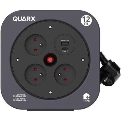 Haspel - QUARX - S-Box - 12m, 3 x 16A aansluitingen, USB Type A en C