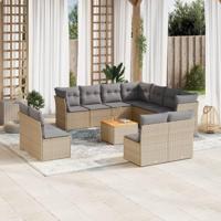 12-delige Loungeset met kussens poly rattan beige - thumbnail