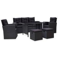 6-delige Loungeset met kussens poly rattan zwart - thumbnail