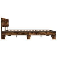 Bedframe bewerkt hout metaal gerookt eikenkleurig 200x200 cm - thumbnail