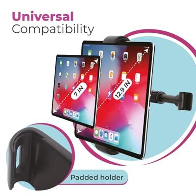 Caliber Smartphone- en tablethouder - Universele hoofdsteunbevestiging - Draaibaar 360 graden - CNC17 - Geschikt voor 7 inch tot 12,9 inch - Zwart - 145 x 60 x 45 mm
