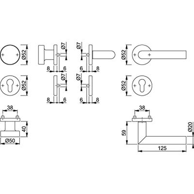 Hoppe knop/kruk E58/42KV/42KVS/1400Z Amsterdam rozet pc rvs