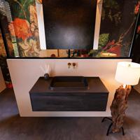 Badkamermeubelset Mondiaz Erin 100 cm met 1 Lade met RIDGE Wastafel Midden Urban Zonder Kraangaten Greeploos Mat Antracite - thumbnail