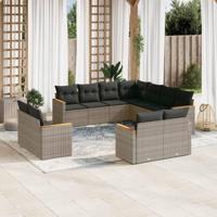 11-delige Loungeset met kussens poly rattan grijs - thumbnail