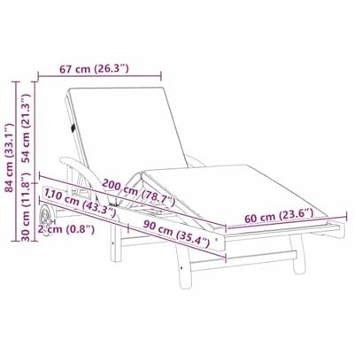 Ligstoel met kussen Taupe 200 x 67 x 84cm Massief acaciahout